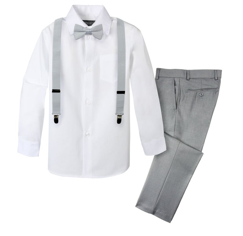 Spring Notion Boys' 4-Piece Suspender Outfit Light Grey & White Set w/Grey Suspenders 6 - Image 2